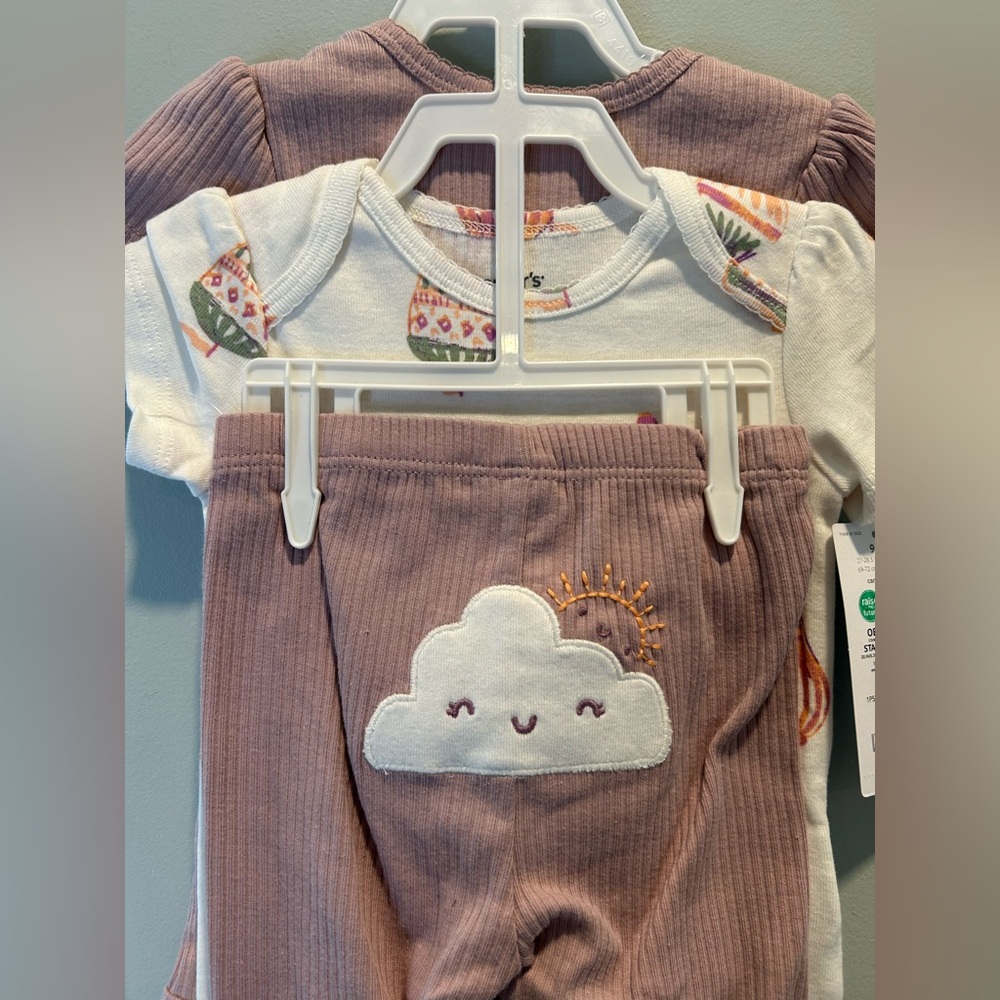 Carter’s Baby Girl Hot Air Balloon Bodysuit 3 Piece Set NWT - Picture 9 of 9